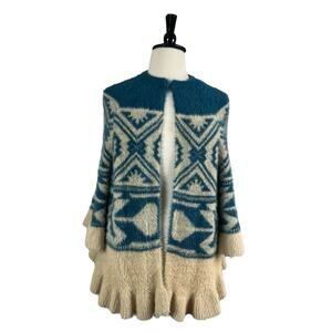 Cobble Lane NEW Women’s Long Cardigan Sweater Ruffle Sleeve Hem Fuzzy Size XL